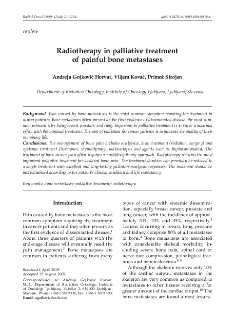 (PDF) Radiotherapy in palliative treatment of painful bone metastases
