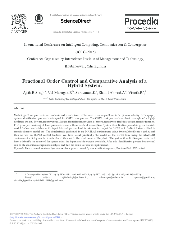 (PDF) Fractional Order Control and Comparative Analysis of a Hybrid System