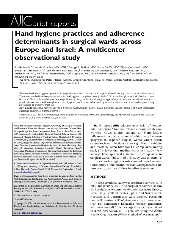 (PDF) Surgical Hand Washing A Clinical Audit of Young Surgeons at a Tertiary Care Hospital