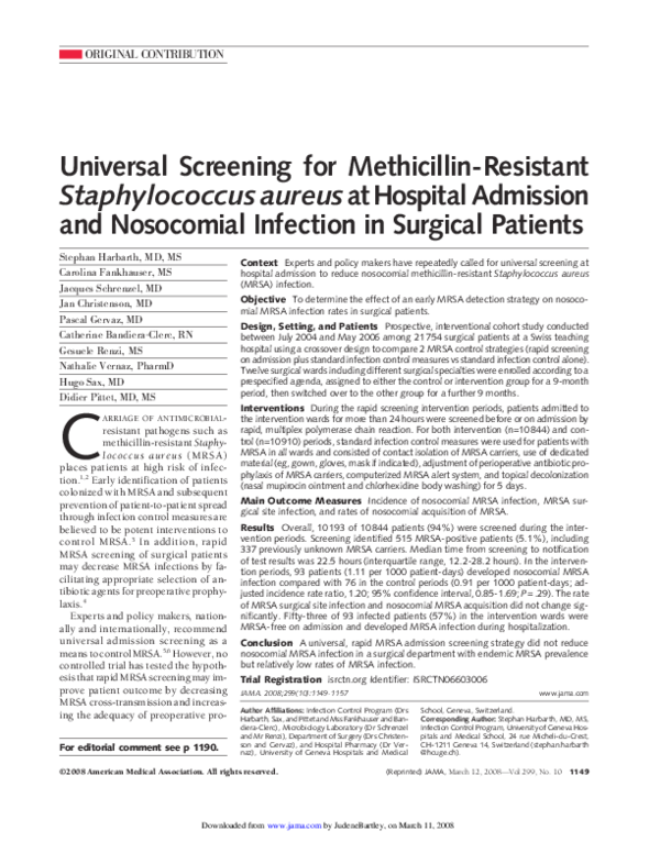 (PDF) Universal Screening for Methicillin-Resistant Staphylococcus ...