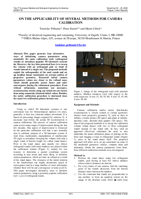 (PDF) On the Applicability of Several Methods for Camera Calibration