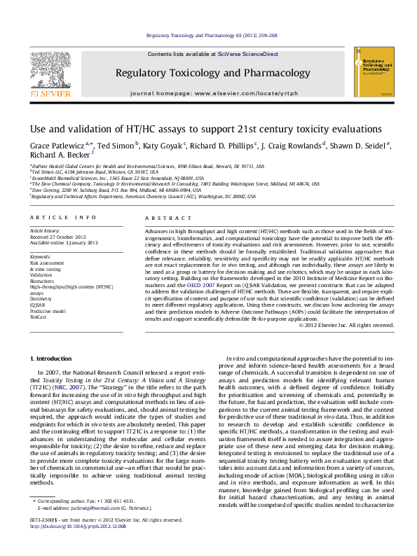 (PDF) Use and validation of HT/HC assays to support 21st century ...