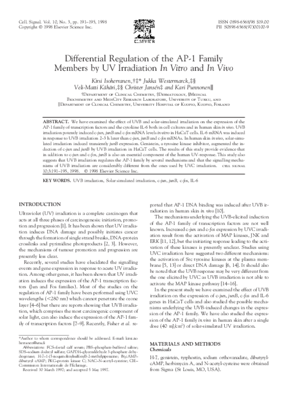 (PDF) Differential Regulation of the AP-1 Family Members by UV ...