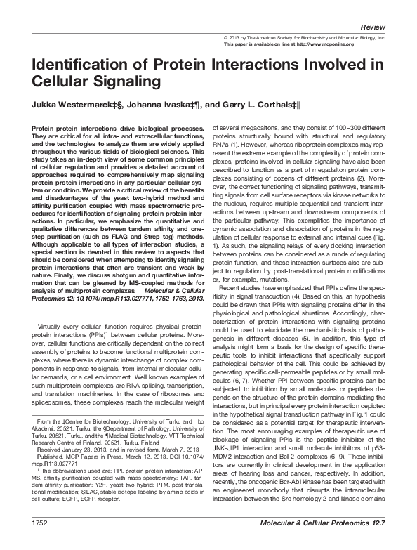 (PDF) Identification of Protein Interactions Involved in Cellular Signaling