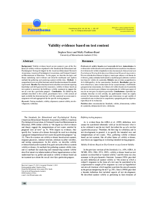 (PDF) Validity evidence based on test content