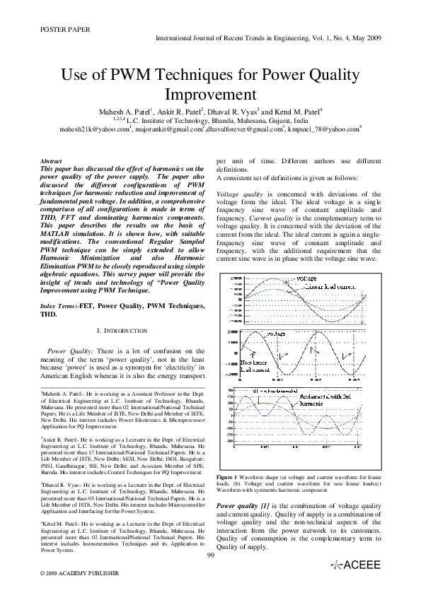 (PDF) Use of PWM Techniques for Power Quality Improvement