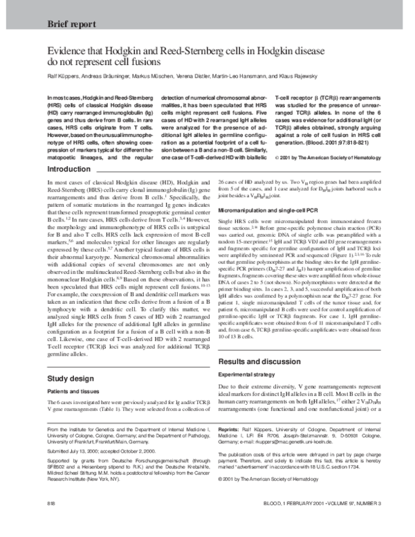(PDF) Evidence that Hodgkin and Reed-Sternberg cells in Hodgkin disease ...