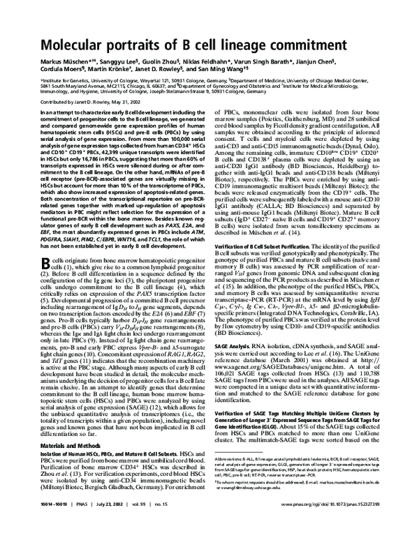 (PDF) Molecular portraits of B cell lineage commitment