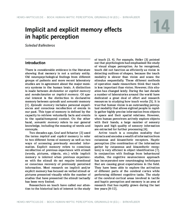 (PDF) Implicit and explicit memory effects in haptic perception