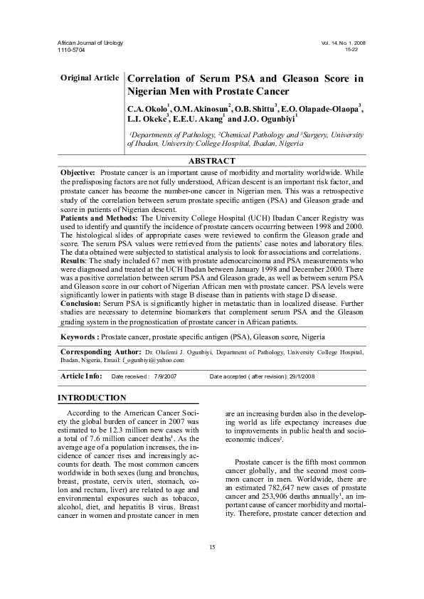 (PDF) Correlation of serum PSA and Gleason score in Nigerian men with ...