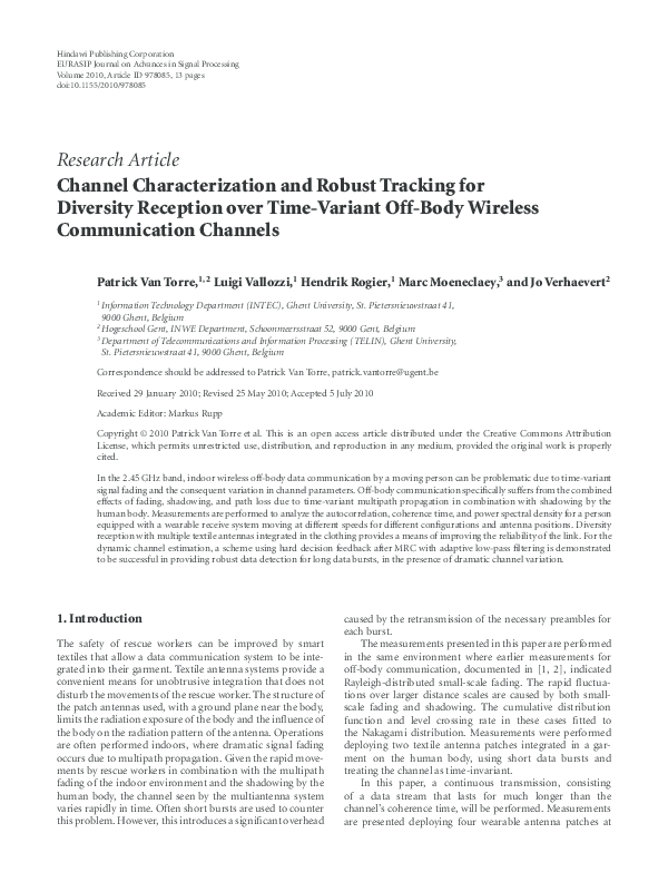 (PDF) Channel Characterization and Robust Tracking for Diversity ...