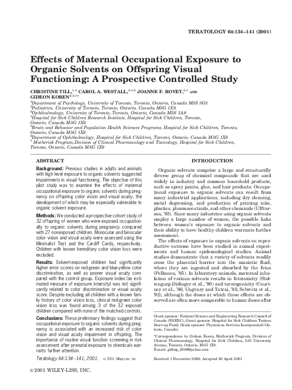 (PDF) Effects of maternal occupational exposure to organic solvents on ...