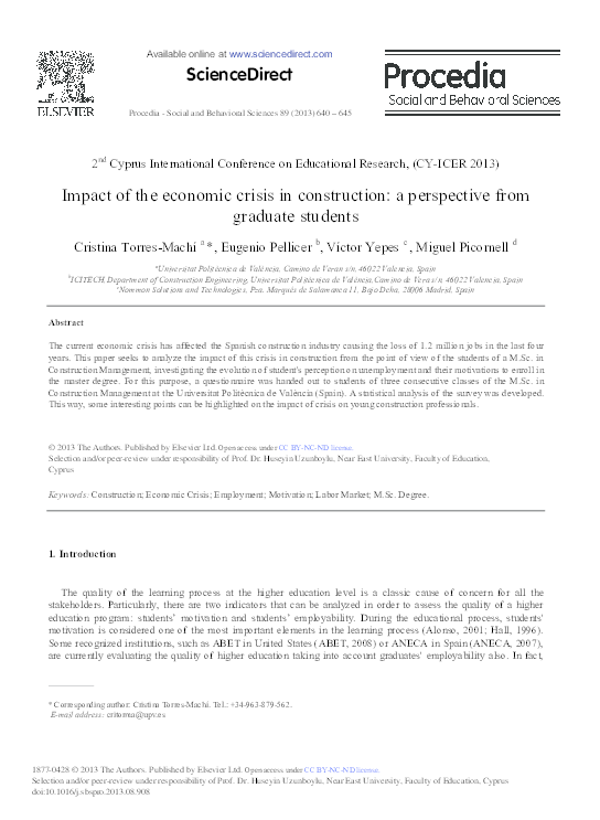 (PDF) Impact of the Economic Crisis in Construction: A Perspective from ...