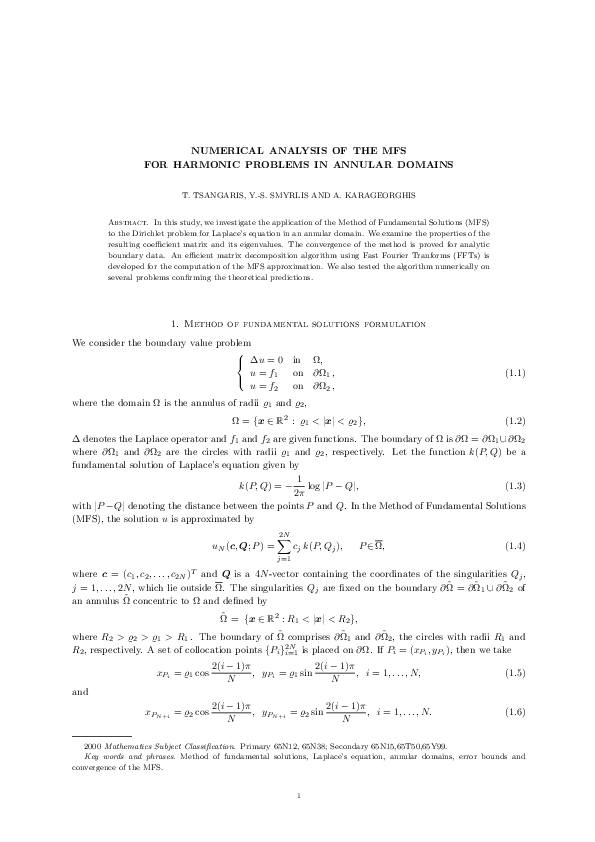 (PDF) Numerical analysis of the method of fundamental solution for ...