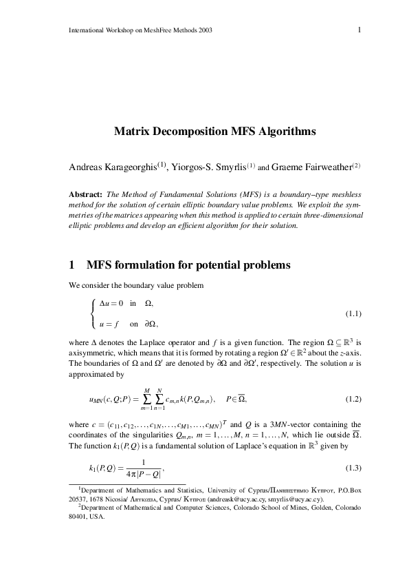 (PDF) Matrix decomposition MFS algorithms