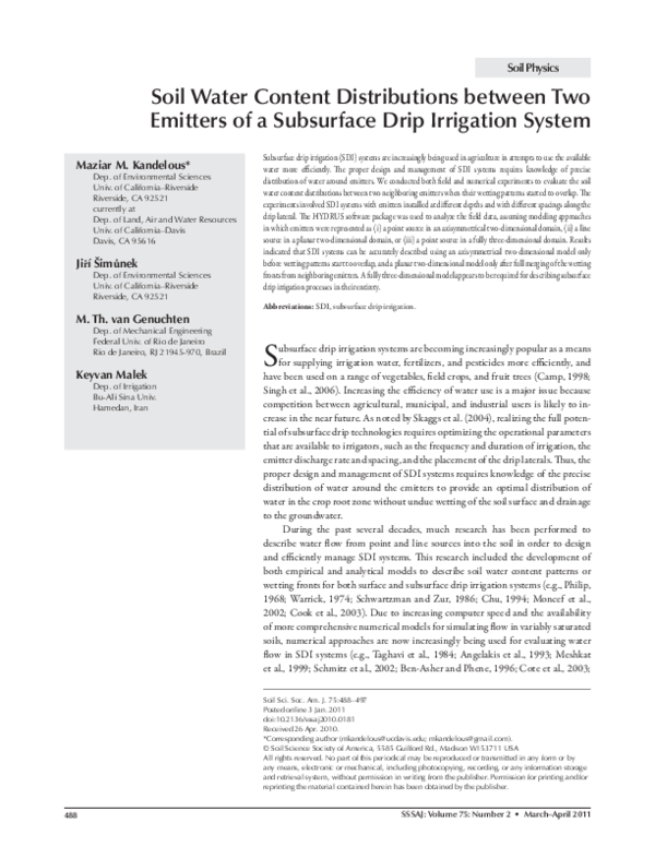 (PDF) Soil Water Content Distributions between Two Emitters of a ...