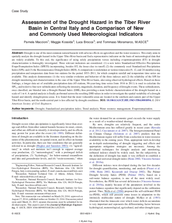 (PDF) Assessment of the Drought Hazard in the Tiber River Basin in ...