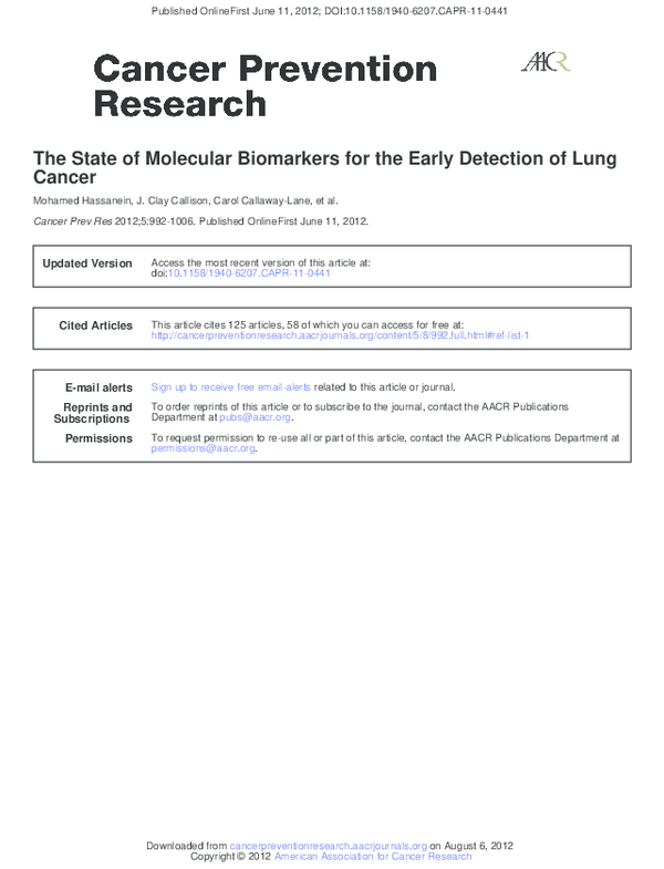 (PDF) The State of Molecular Biomarkers for the Early Detection of Lung ...