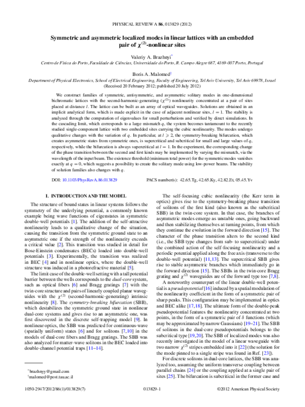 (PDF) Symmetric and asymmetric localized modes in linear lattices with ...
