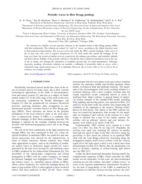 (PDF) Periodic waves in fiber Bragg gratings