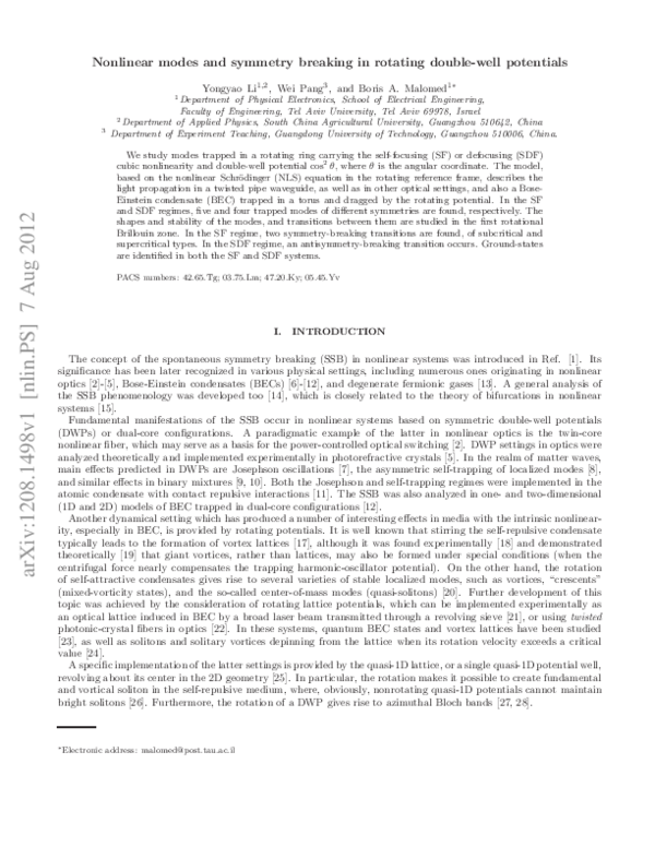 (PDF) Nonlinear modes and symmetry breaking in rotating double-well ...