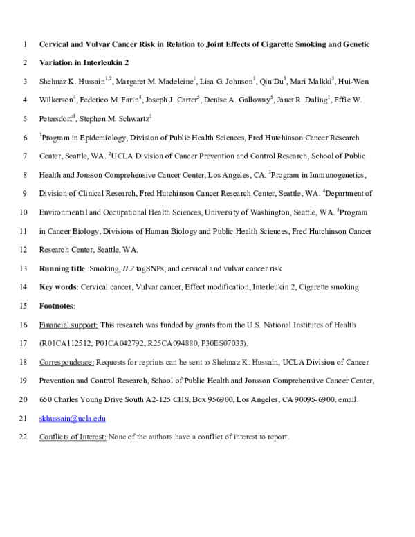 (PDF) Cervical and Vulvar Cancer Risk in Relation to Joint Effects of