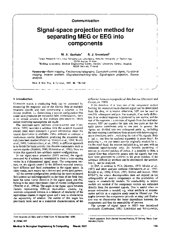 (PDF) Signal-space projection method for separating MEG or EEG into ...