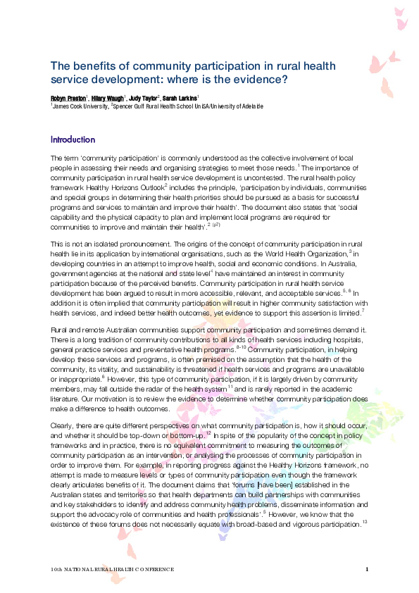 (PDF) The benefits of community participation in rural health service ...