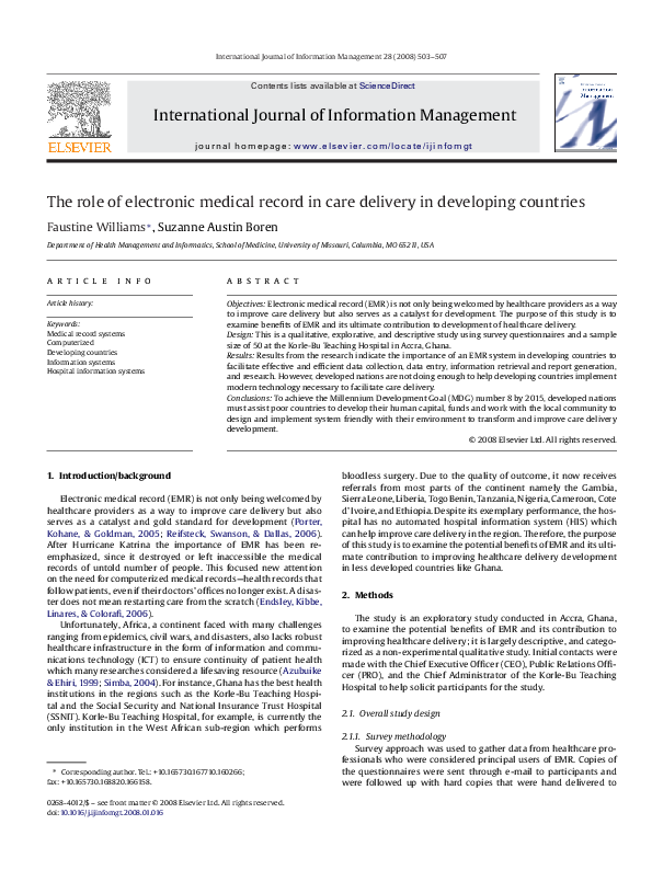 (PDF) The role of electronic medical record in care delivery in ...