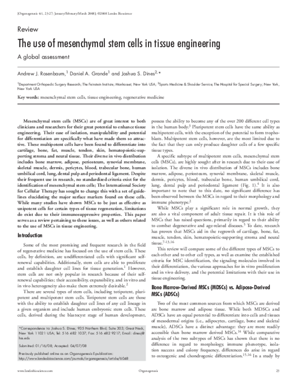 (PDF) The use of mesenchymal stem cells in tissue engineering: A global ...