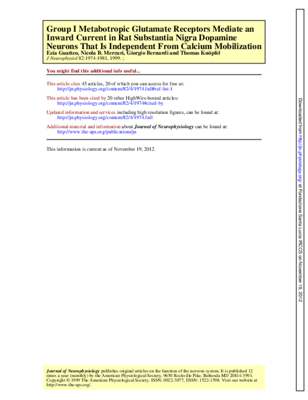 (PDF) Group I Metabotropic Glutamate Receptors Mediate a Dual Role of ...