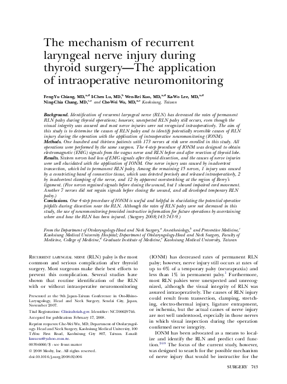 (PDF) The mechanisms of recurrent laryngeal nerve injury during ...
