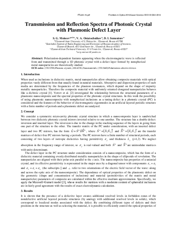 (PDF) Transmission and Reflection Spectra of Photonic Crystal with ...