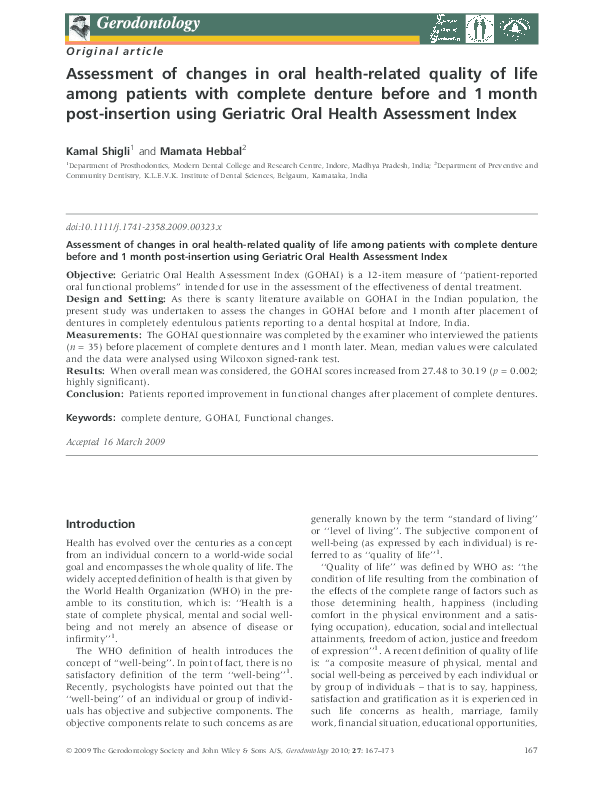 (PDF) Assessment of changes in oral health-related quality of life ...