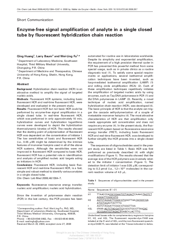 (PDF) Enzyme-free signal amplification of analyte in a single closed ...