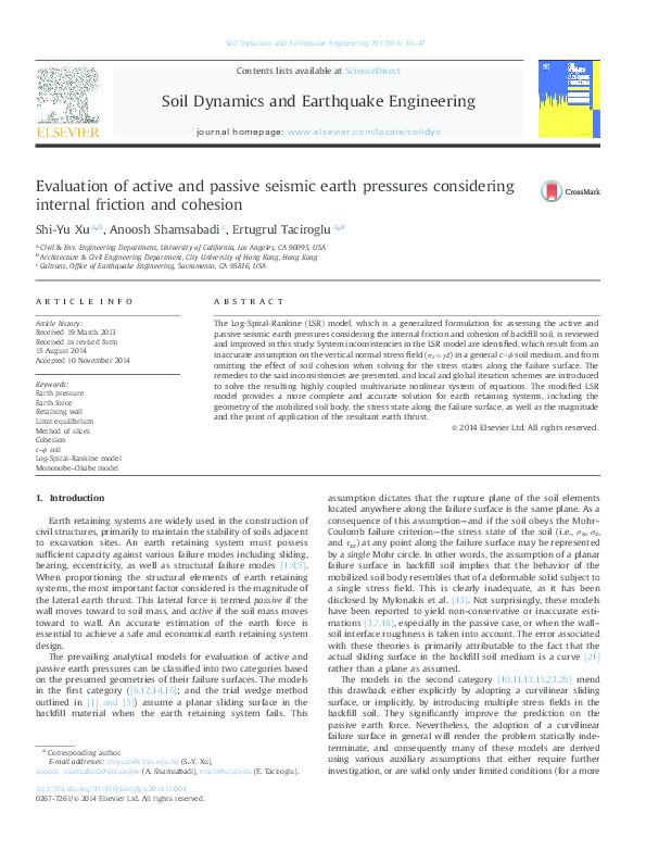 (PDF) Evaluation of active and passive seismic earth pressures ...