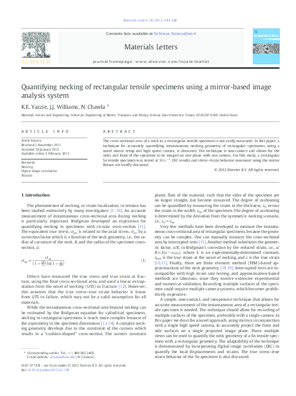 (PDF) Quantifying necking of rectangular tensile specimens using a ...