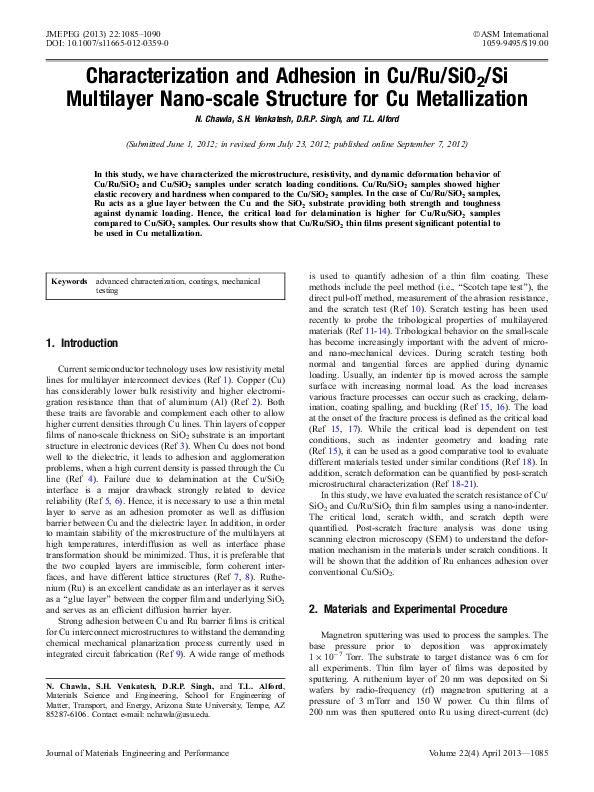 (PDF) Characterization and Adhesion in Cu/Ru/SiO2/Si Multilayer Nano ...
