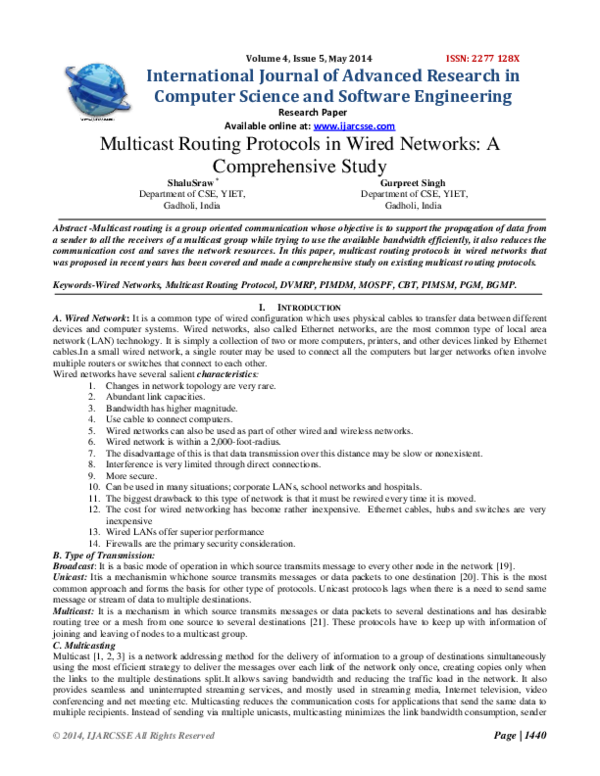 (PDF) Multicast Routing Protocols in Wired Networks: A Comprehensive Study