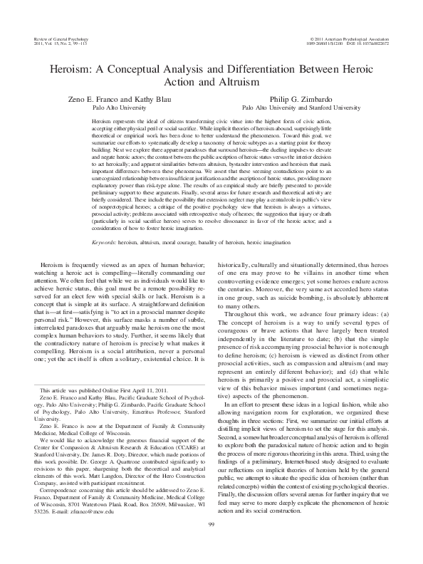 (PDF) Heroism A conceptual analysis and differentiation between heroic