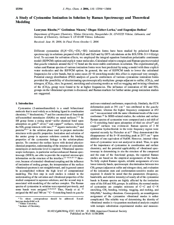 (PDF) A Study of Cysteamine Ionization in Solution by Raman ...