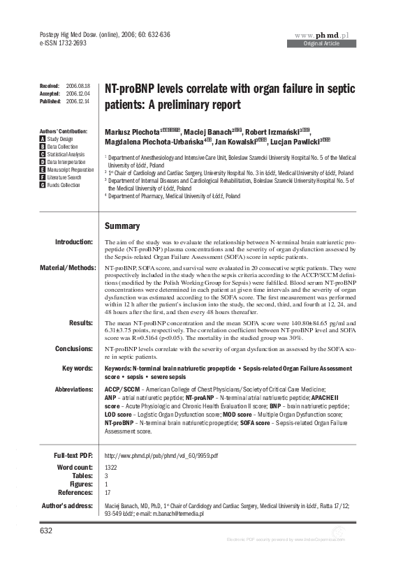 (PDF) NT-proBNP levels correlate with organ failure in septic patients ...