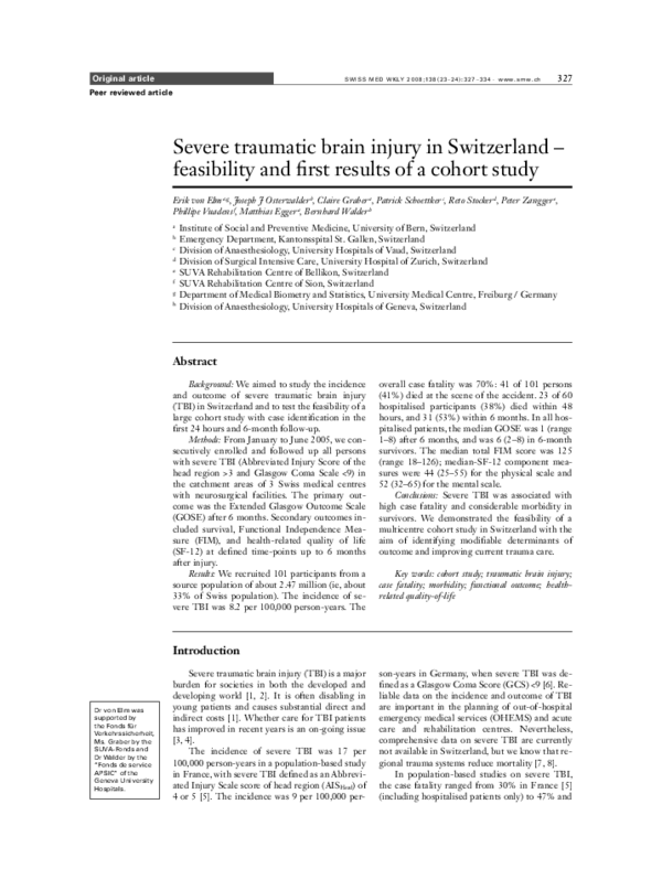 (PDF) Severe traumatic brain injury in Switzerland-feasibility and ...