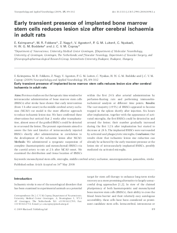 (PDF) Early transient presence of implanted bone marrow stem cells ...