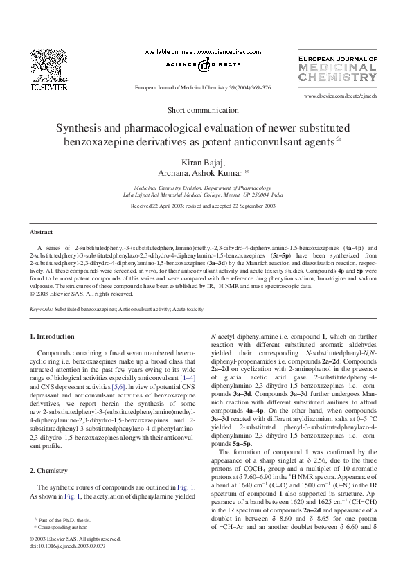 (PDF) Synthesis and Pharmacological Evaluation of Newer Substituted ...