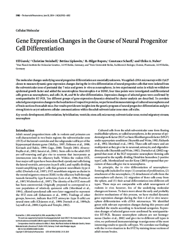 (PDF) Gene Expression Changes in the Course of Neural Progenitor Cell ...