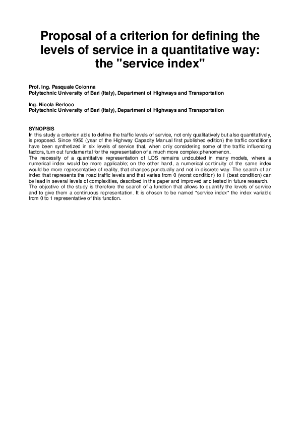 (PDF) Proposal of a criterion for defining the levels of service in a ...