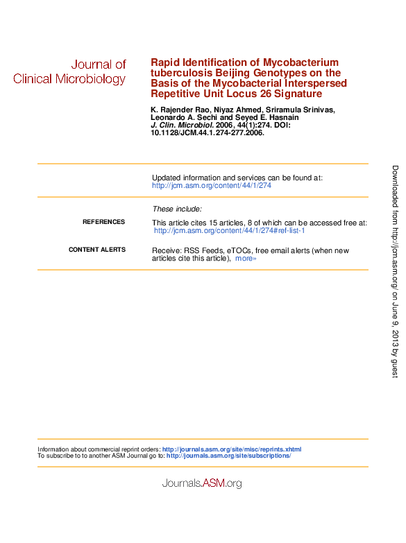 (PDF) Rapid identification of Mycobacterium tuberculosis complex by a ...