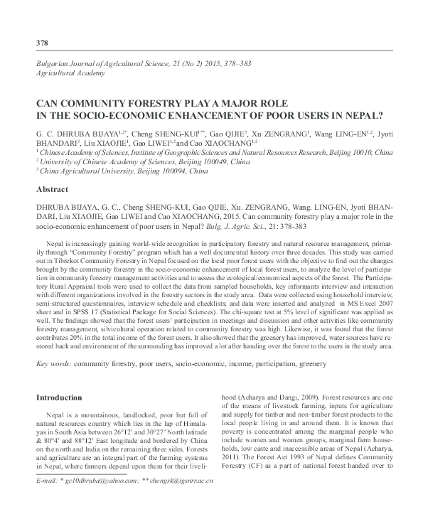 (PDF) CAN COMMUNITY FORESTRY PLAY A MAJOR ROLE IN THE SOCIO-ECONOMIC ...