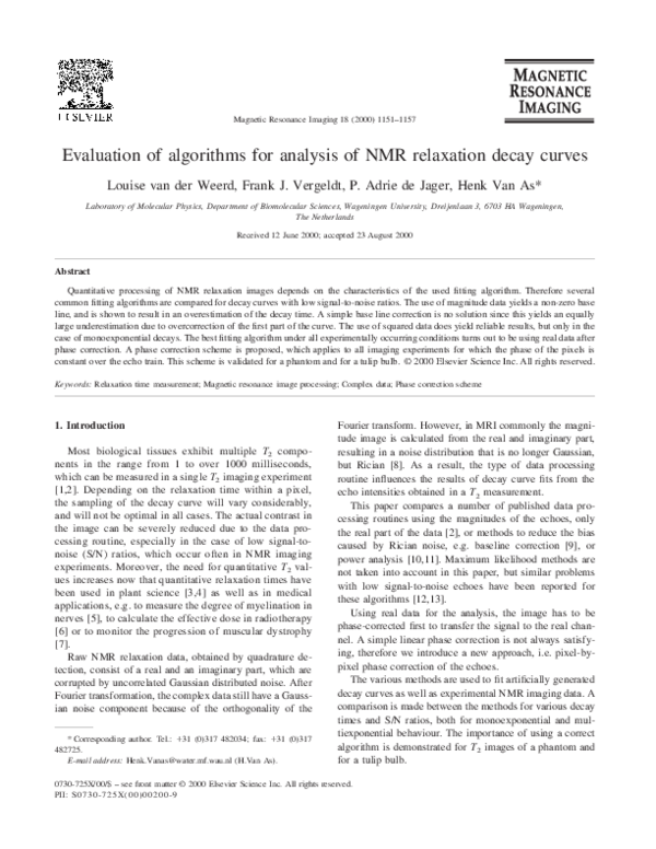 (PDF) Evaluation of algorithms for analysis of NMR relaxation decay curves